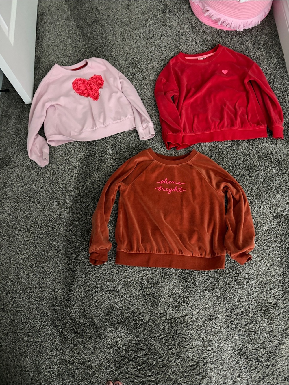 Cat & Jack Velvet Heart Sweatshirt Trio - Pink, Red, Rust